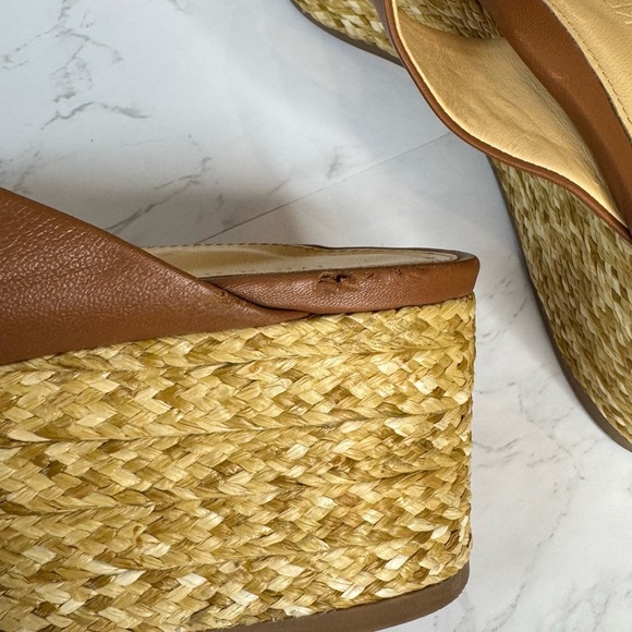 Platform Wedge Nappa Leather Upper Crisscross‎ Raffia Heel Cognac Size 8.5 - Picture 7 of 11